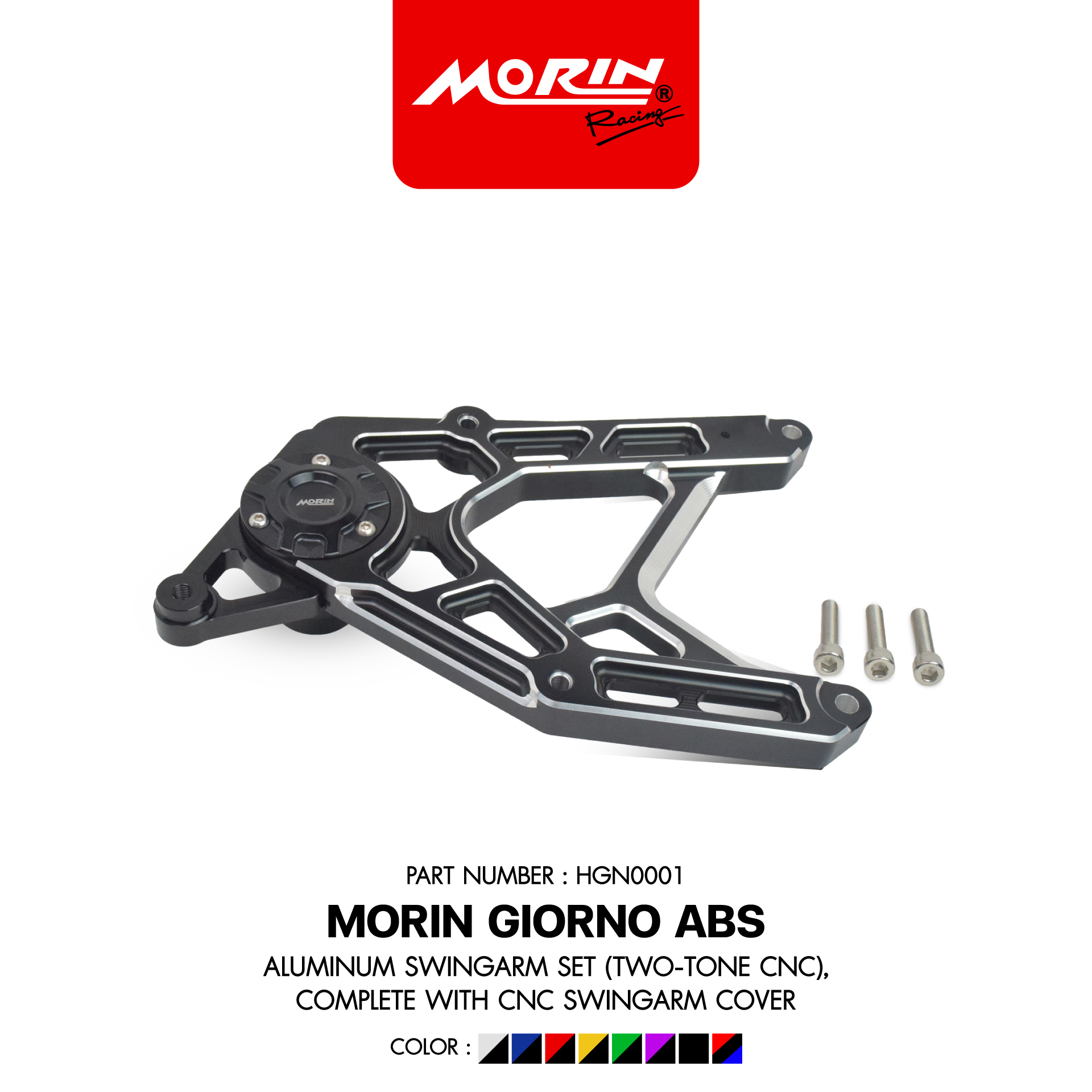 HGN0001-Black-Silver-W MORIN GIORNO ABS ชุดสวิงอาร์มอลูมิเนียม ทูโทน 2 สี CNC ครบชุดฝาปิดสวิงอาร์ม CNC - Image 1