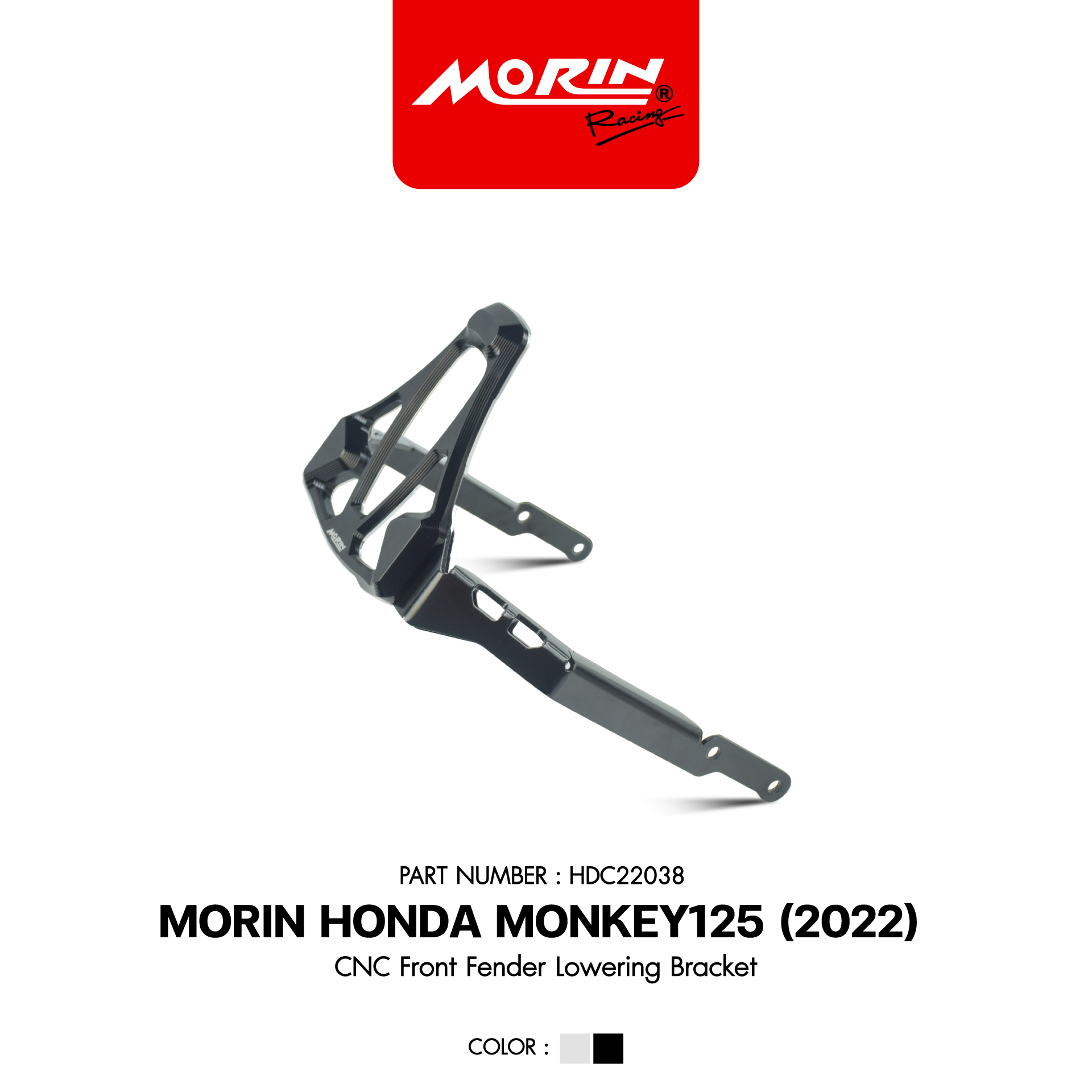 HDC22038-Black-W MORIN HONDA MONKEY125 (2022) ตัวโหลดบังโคลนหน้า CNC - Image 1